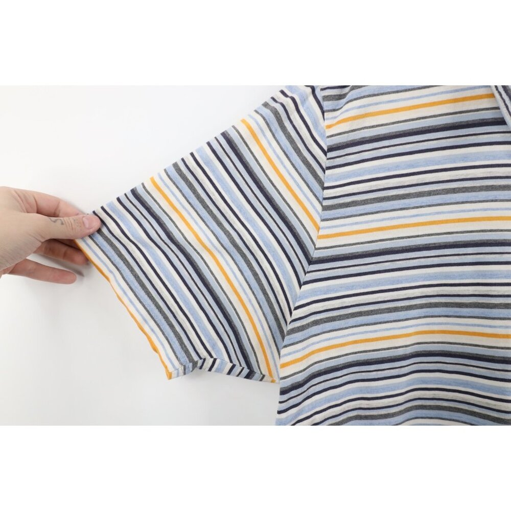 Vintage Express Mens XL Distressed Rainbow Striped Knit Collared Polo Shirt - Picture 8 of 11